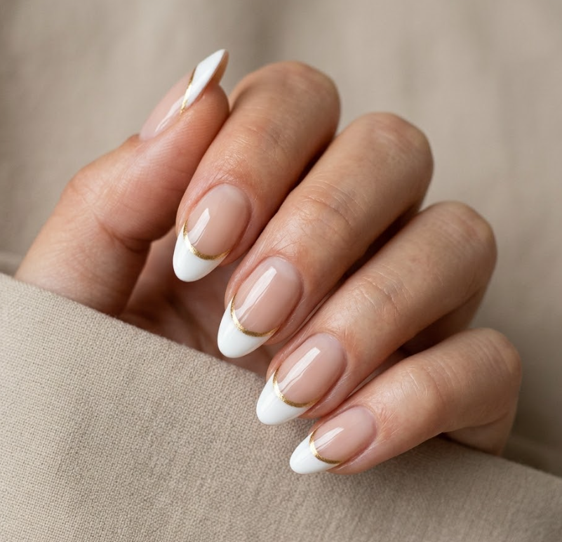 How to Recreate a Classic French Tip Manicure with a Gold Metallic Line: Step-by-Step Press-On Nail Tutorial