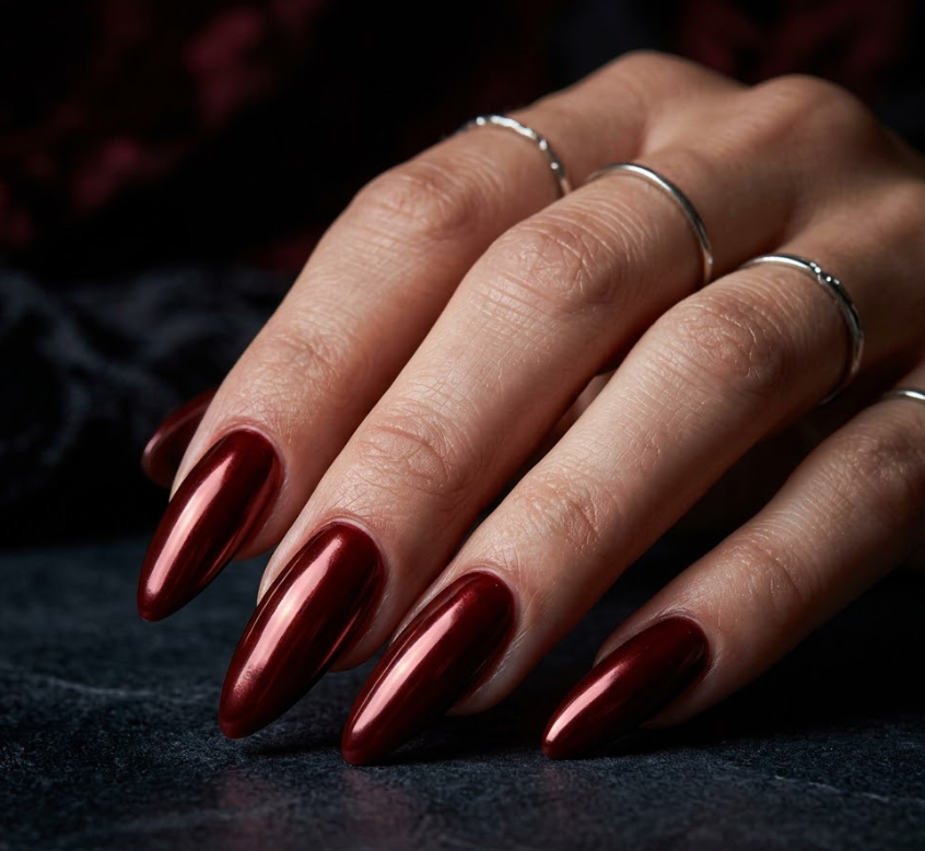 Bold Chrome Almond Nails with Dark Moody Vibes: Step-by-Step Press-On Nail Tutorial