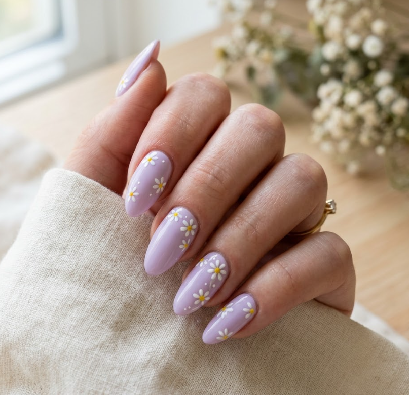 Lavender Daisy Gel Manicure: Step-by-Step Tutorial (Natural Nails)