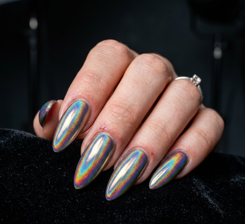 Holographic Chrome Stiletto Nails: Step-by-Step Tutorial