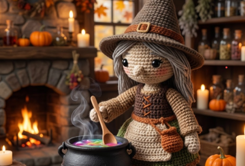 Cozy Amigurumi Witch: Free Crochet Pattern with a Tiny Cauldron